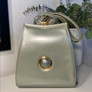GIANNI VERSACE Rare Vintage Pastel Green Sunburst Patent Leather Backpack